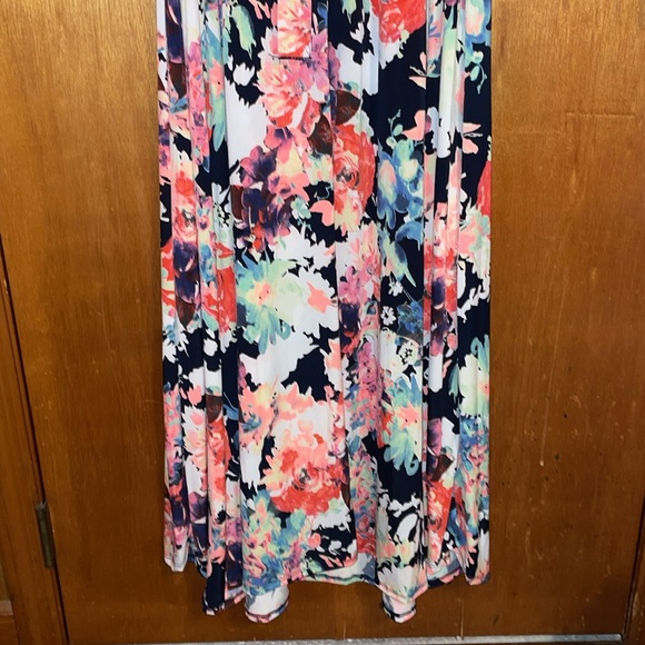 •PINK BLUSH•COLORFUL FLORAL V NECK 3/4 SLEEVE TRUE MAXI DRESS WITH SASH SIZE XL - Picture 9 of 10